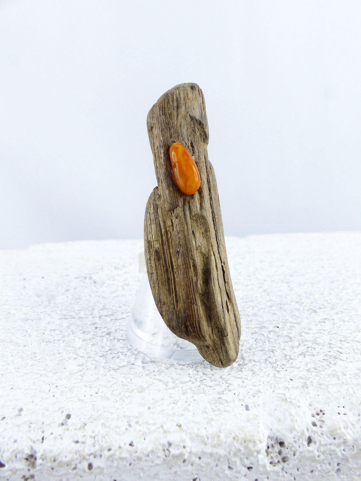 Adjustable handmade Driftwood Ring TARJE with Amber and 925 Silver