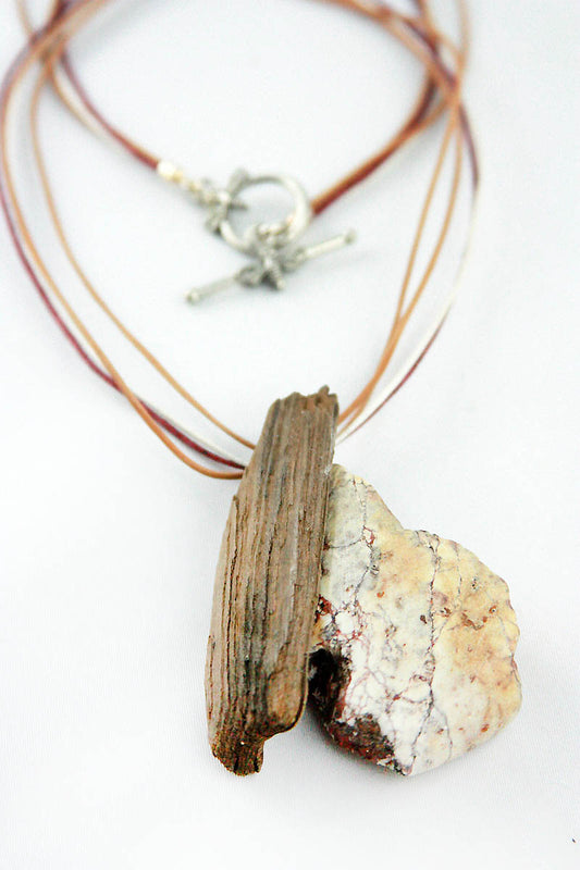 DRIFTWOOD Steatite Leather NECKLACE 'Saltholm', sustainable handmade jewelry