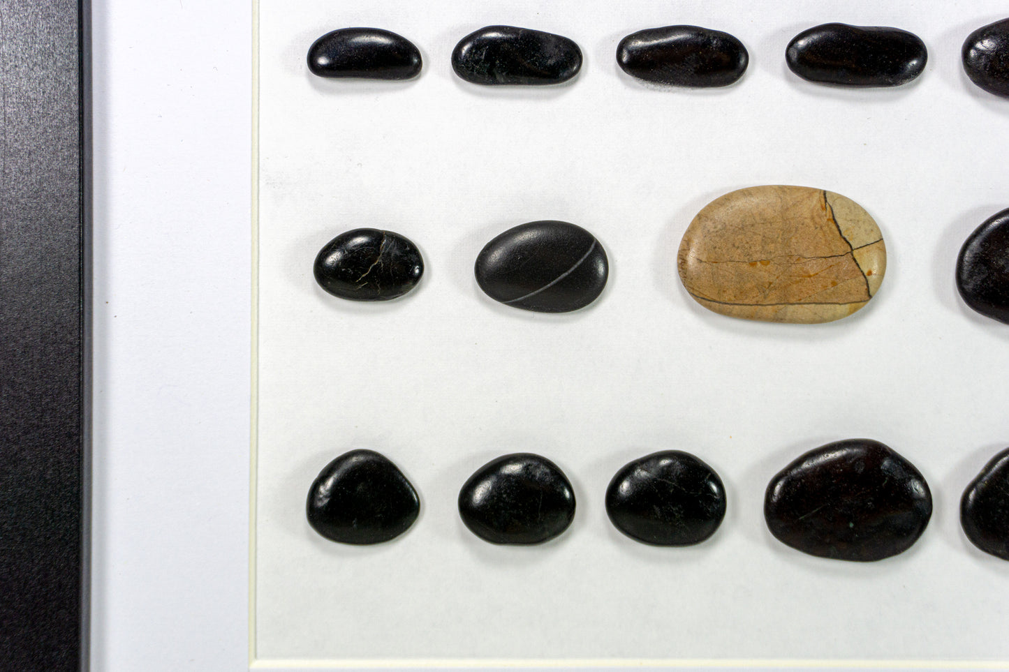 Unique BEACH PEBBLES WALL ART 'Livorgno', framed handmade black stones picture