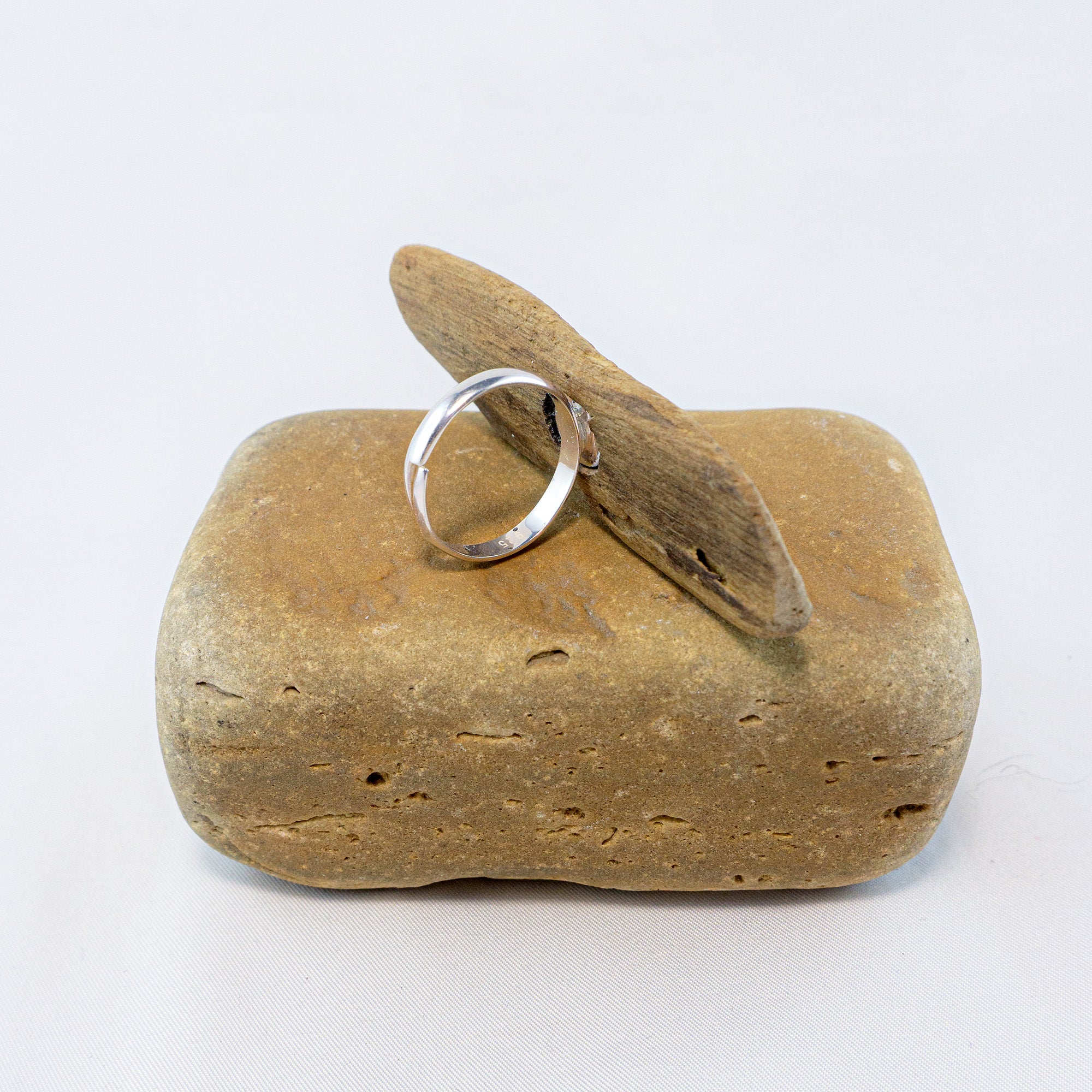 925 Silver Ring - Adjustable Unique Driftwood Ring NJORD with Amber