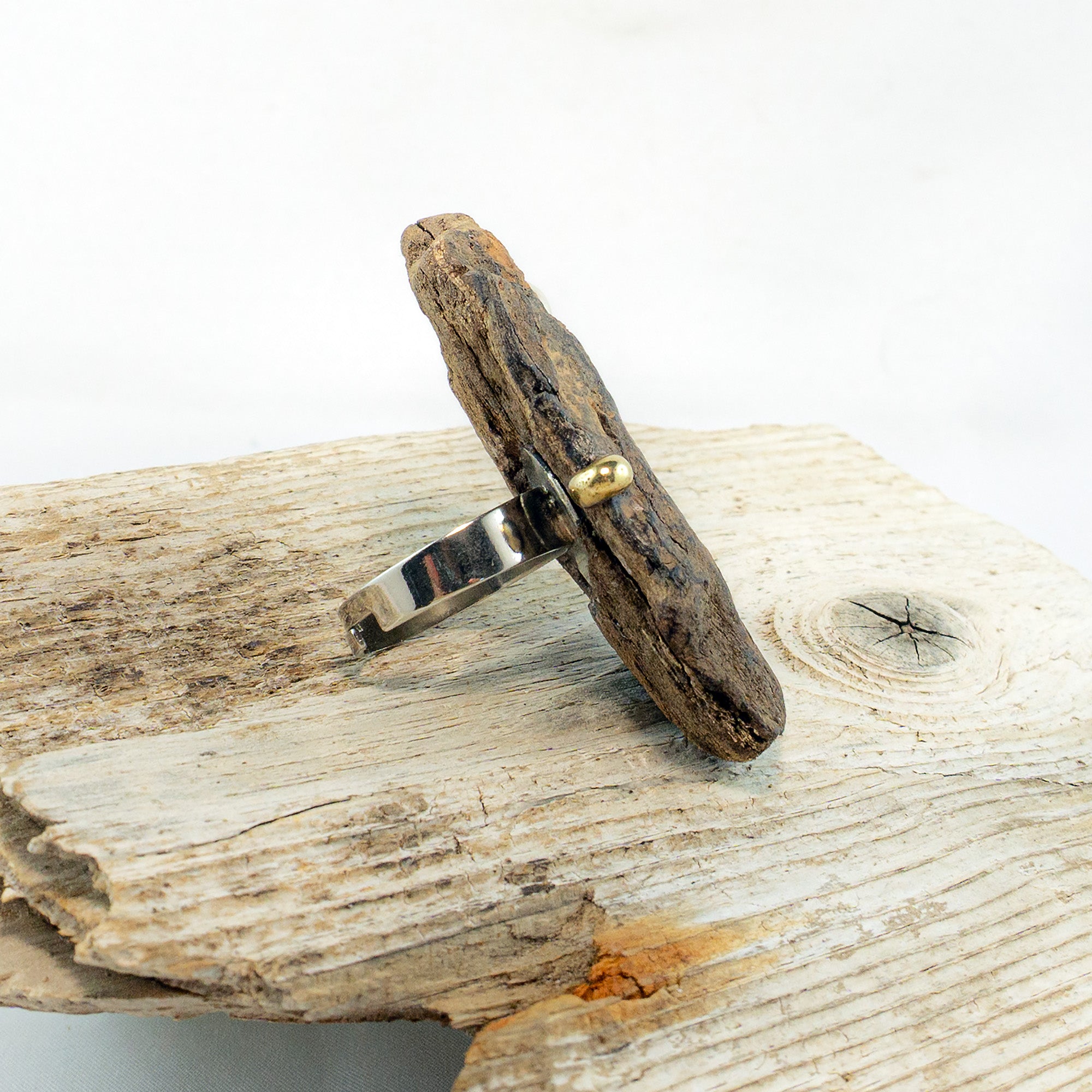 Unique Adjustable Driftwood Ring THORKIL - Sustainable Jewelry 925 Silver