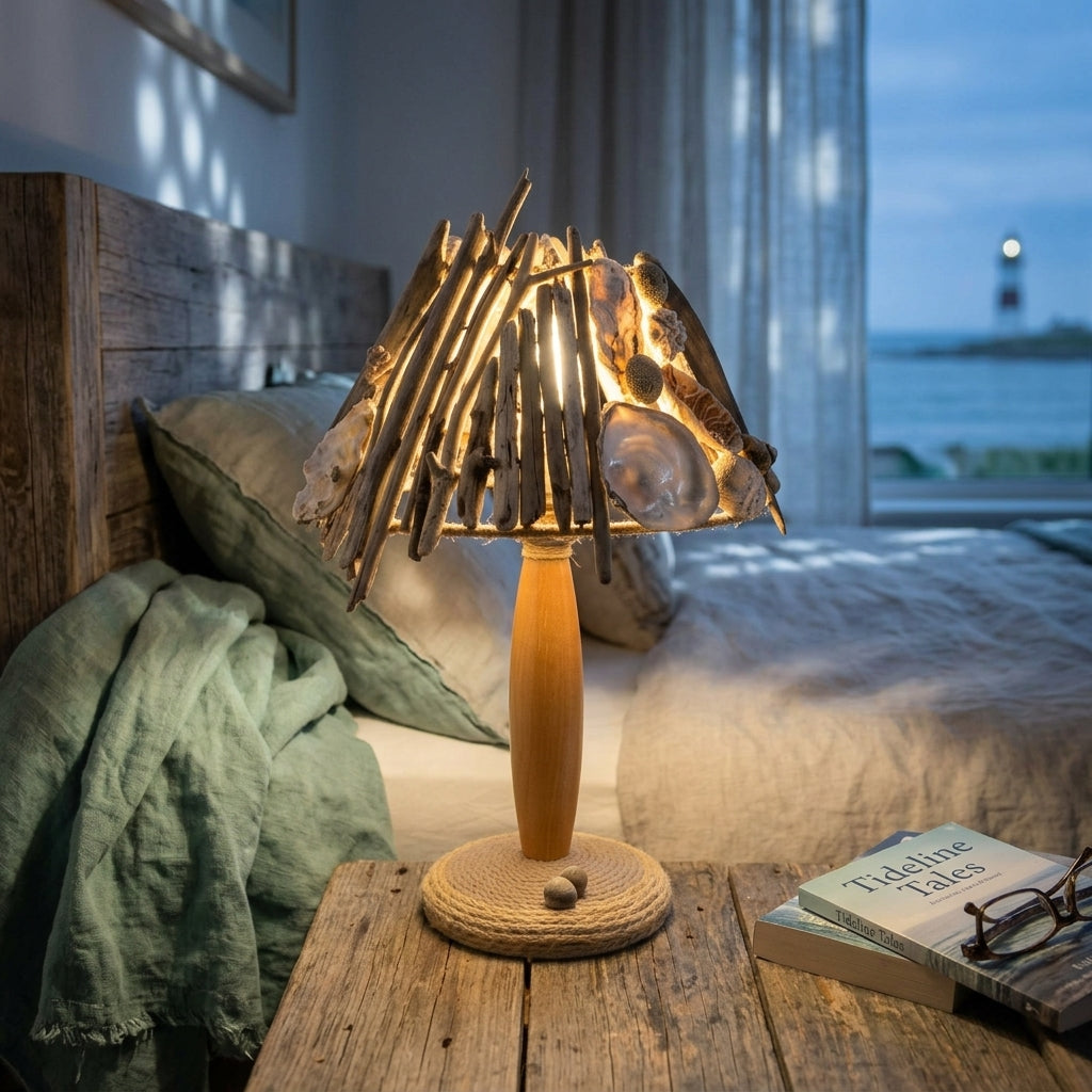 Handgefertigte Tischlampe STINA – Natürliches Treibholz-Design mit Holzsockel