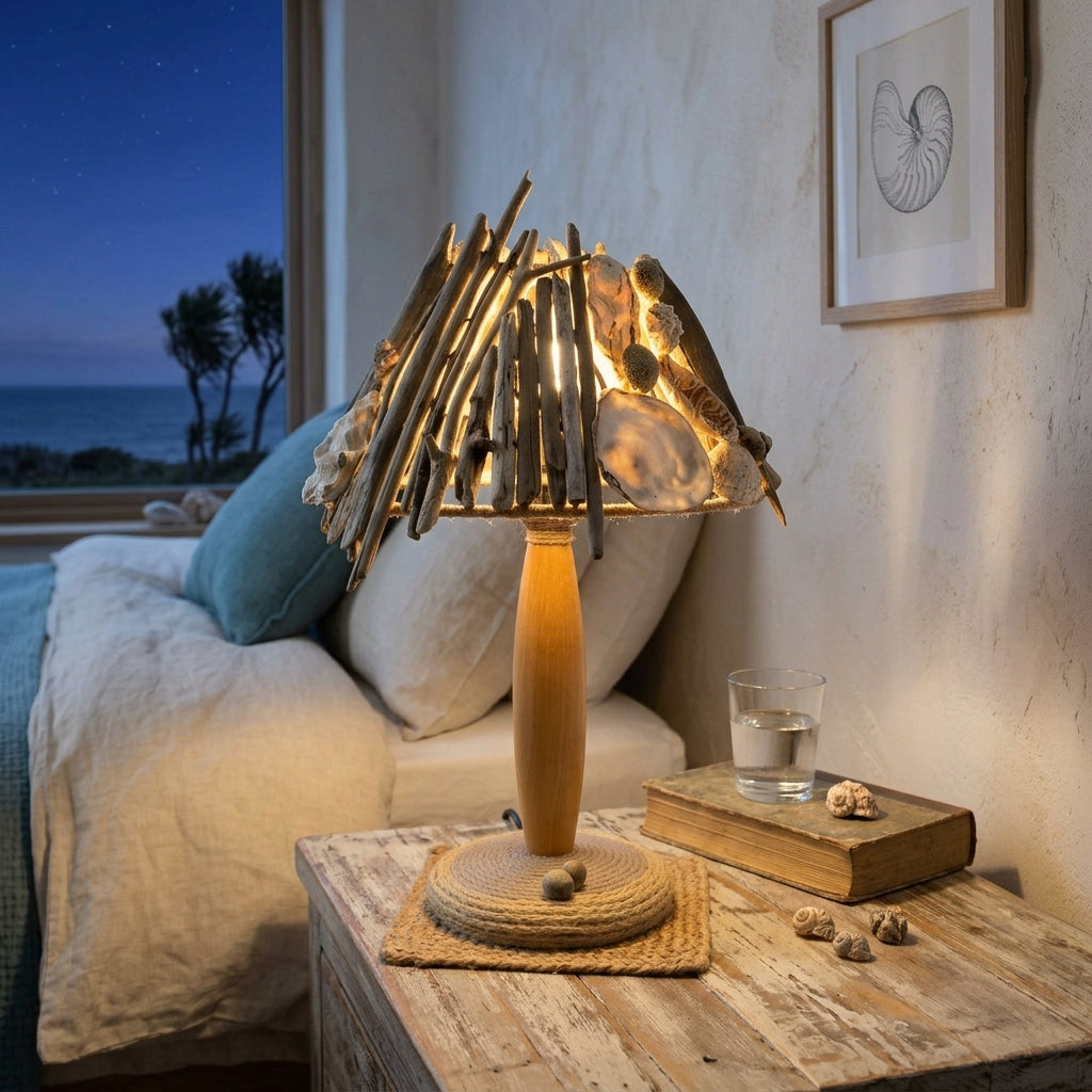 Handgefertigte Tischlampe STINA – Natürliches Treibholz-Design mit Holzsockel