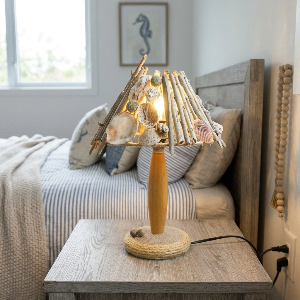 Handgefertigte Tischlampe STINA – Natürliches Treibholz-Design mit Holzsockel