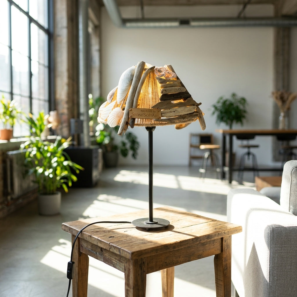 LYKKE Handgefertigte Treibholz-Tischlampe – Natürliches Akzentlicht mit Metallsockel