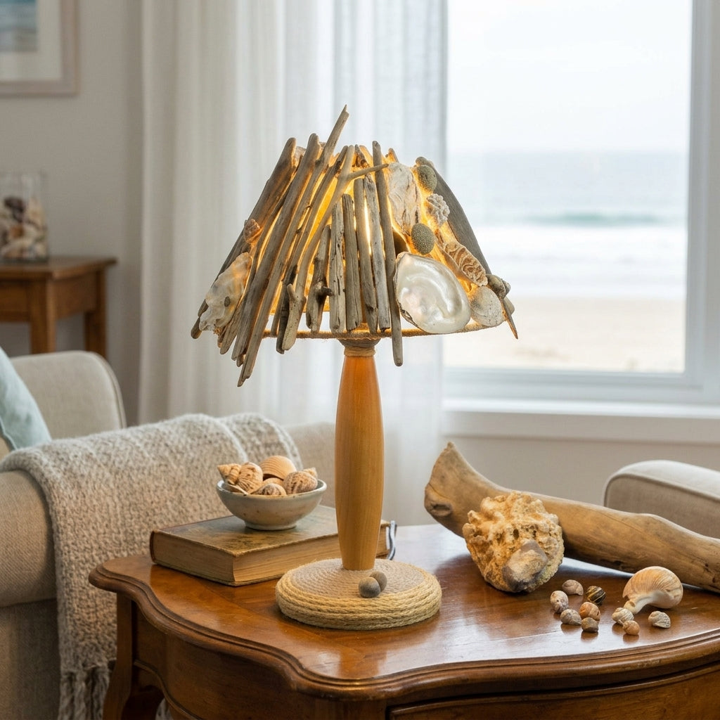 Handgefertigte Tischlampe STINA – Natürliches Treibholz-Design mit Holzsockel