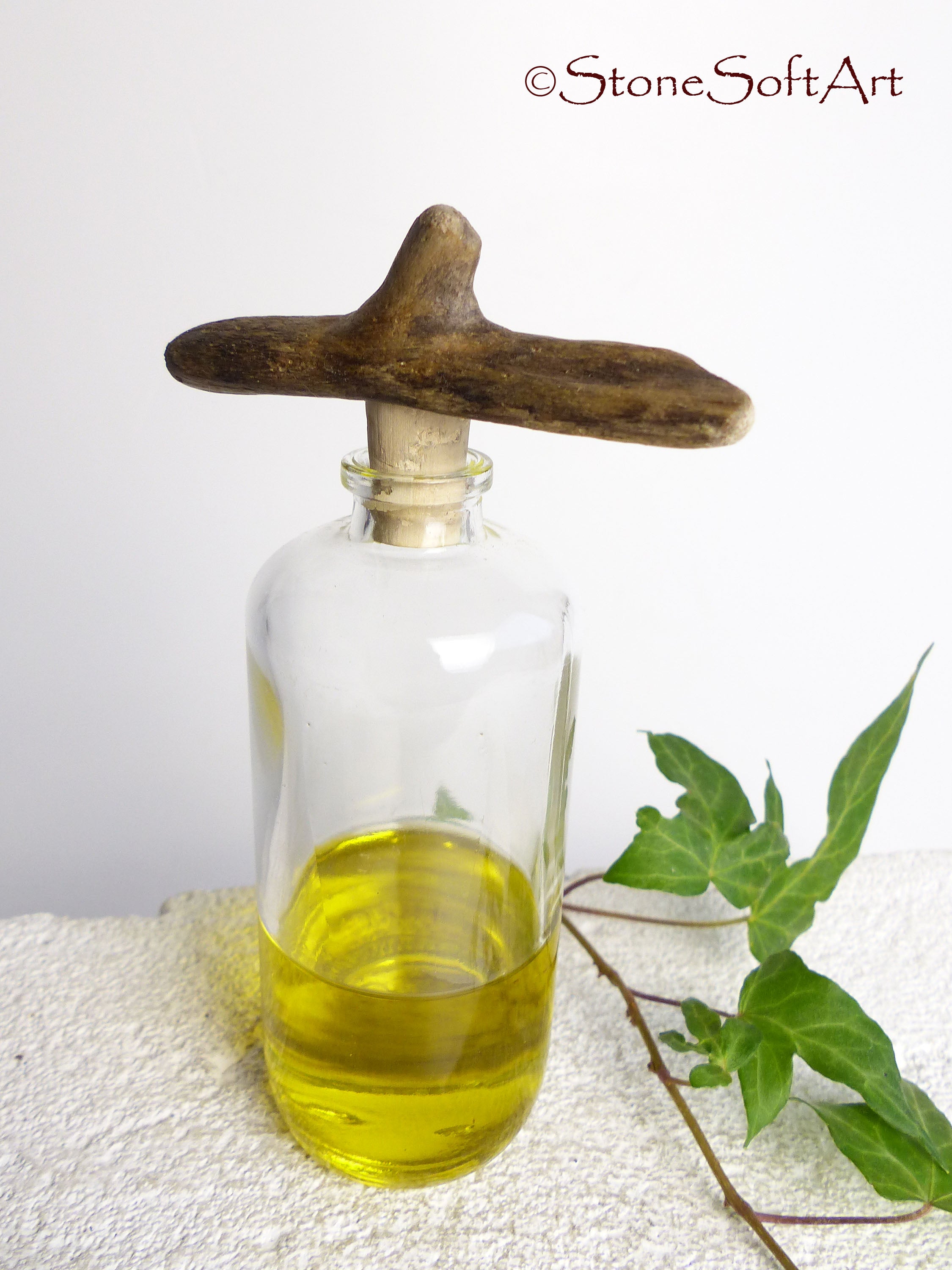 CORK #17 for vinegar or oil bottle with DRIFTWOOD handle, handcrafted gift