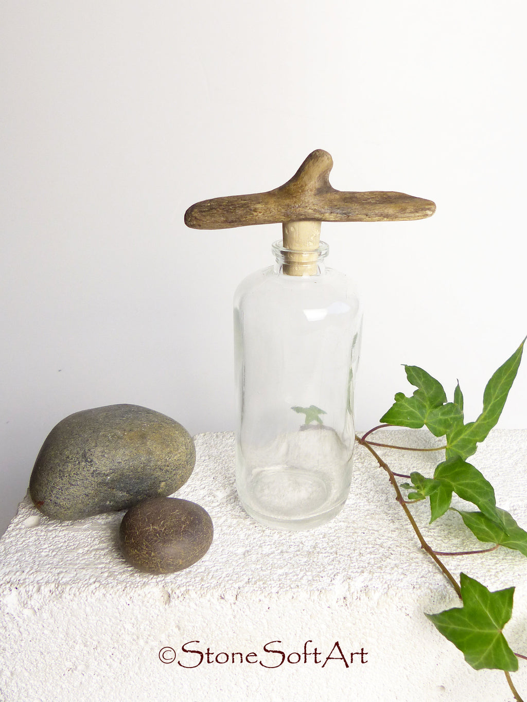 CORK #17 for vinegar or oil bottle with DRIFTWOOD handle, handcrafted gift