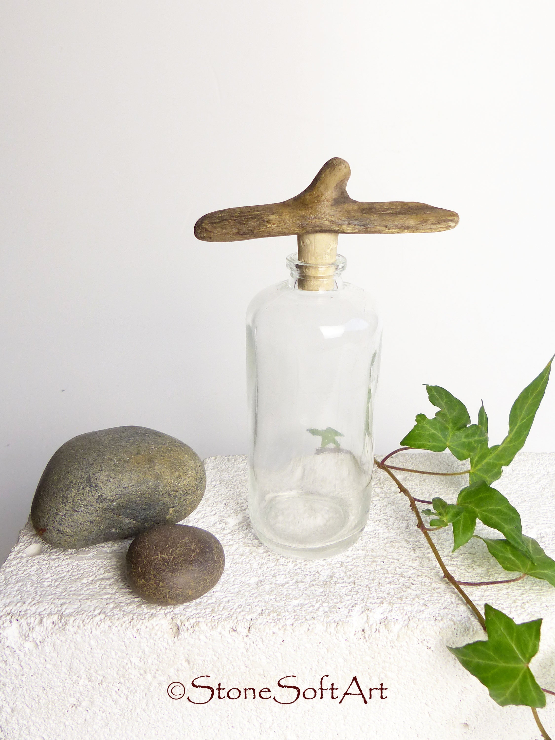CORK #17 for vinegar or oil bottle with DRIFTWOOD handle, handcrafted gift