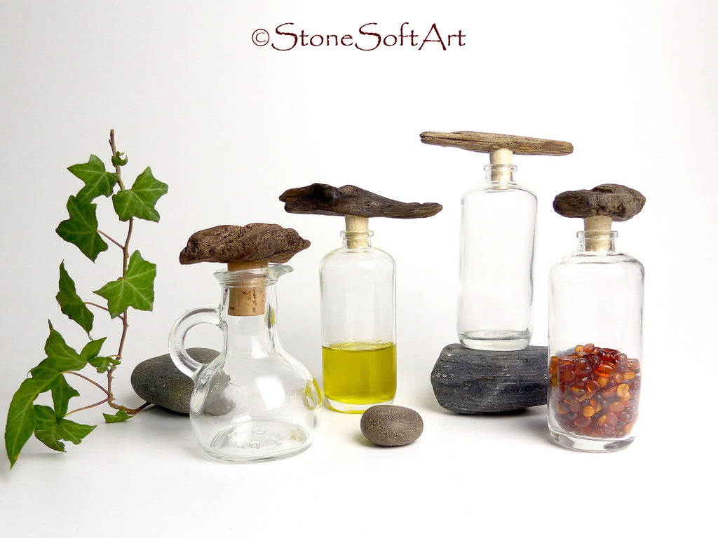 CORK #19 for vinegar or oil bottle with DRIFTWOOD handle, handcrafted gift