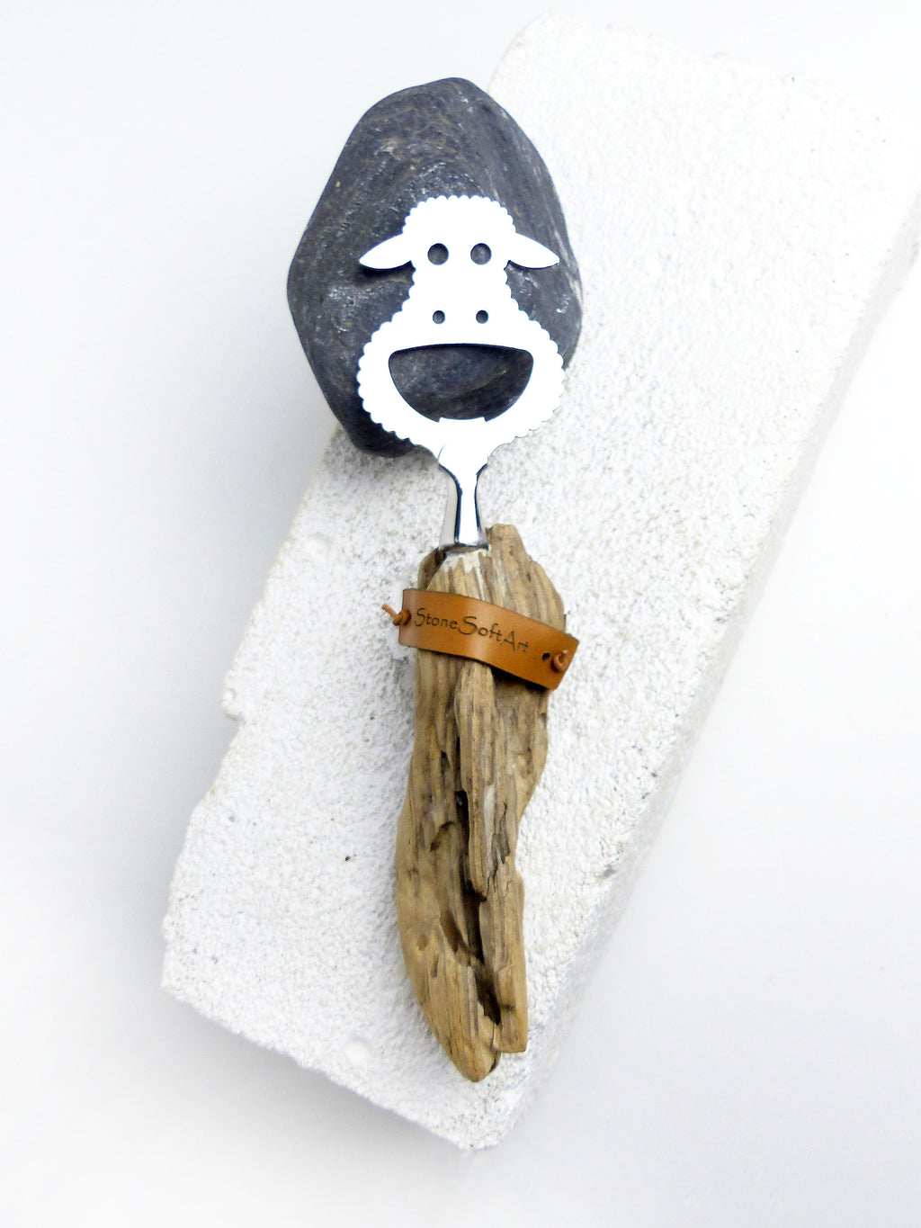 BOTTLE OPENER 'Sheep Shawn' with DRIFTWOOD handle, sheep cutlery, handcrafted by StoneSoftArt