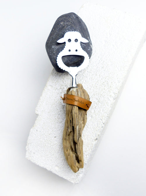 BOTTLE OPENER 'Sheep Shawn' with DRIFTWOOD handle, sheep cutlery, handcrafted by StoneSoftArt