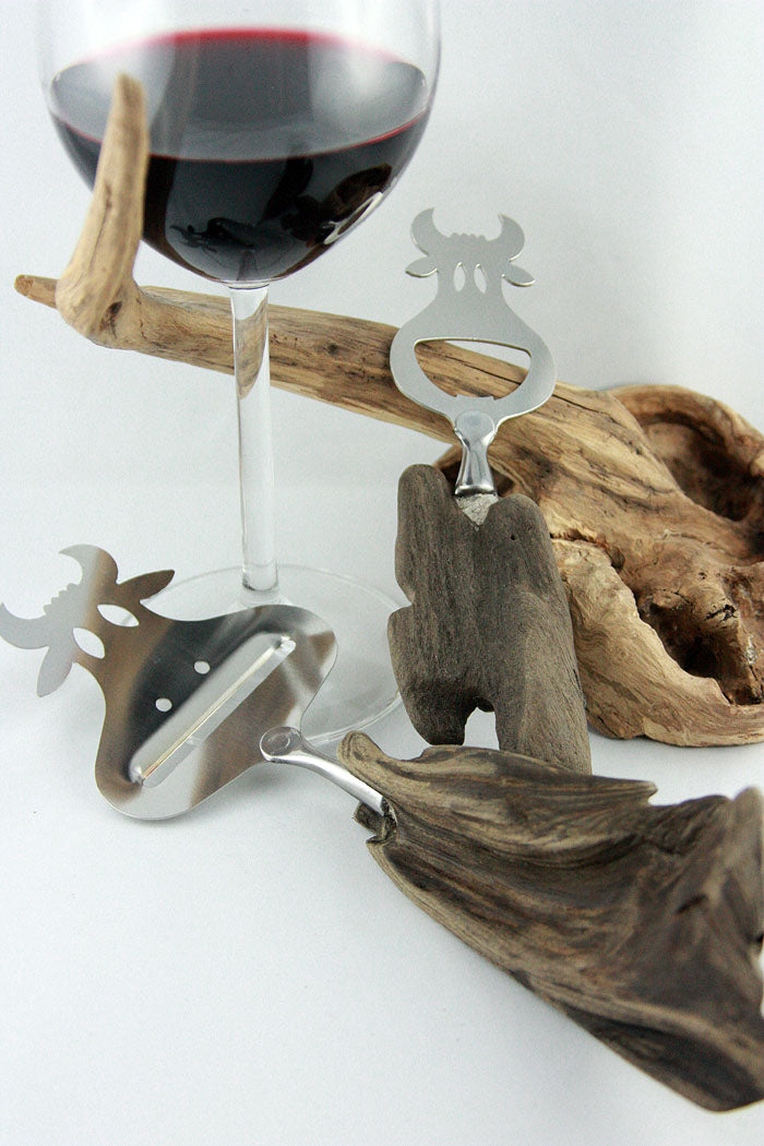 BOTTLE OPENER 'Cow Conny' with DRIFTWOOD handle, cow cutlery, handcrafted by StoneSoftArt