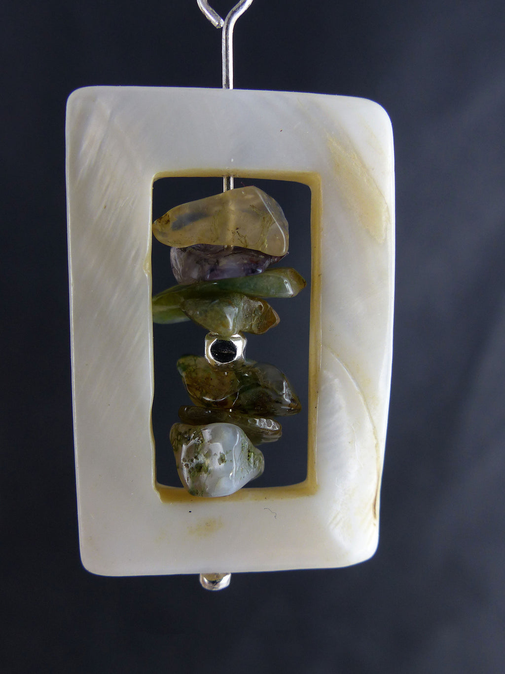 White mother-of-pearl Pendant Earrings SARA with Jasper, 925 silver