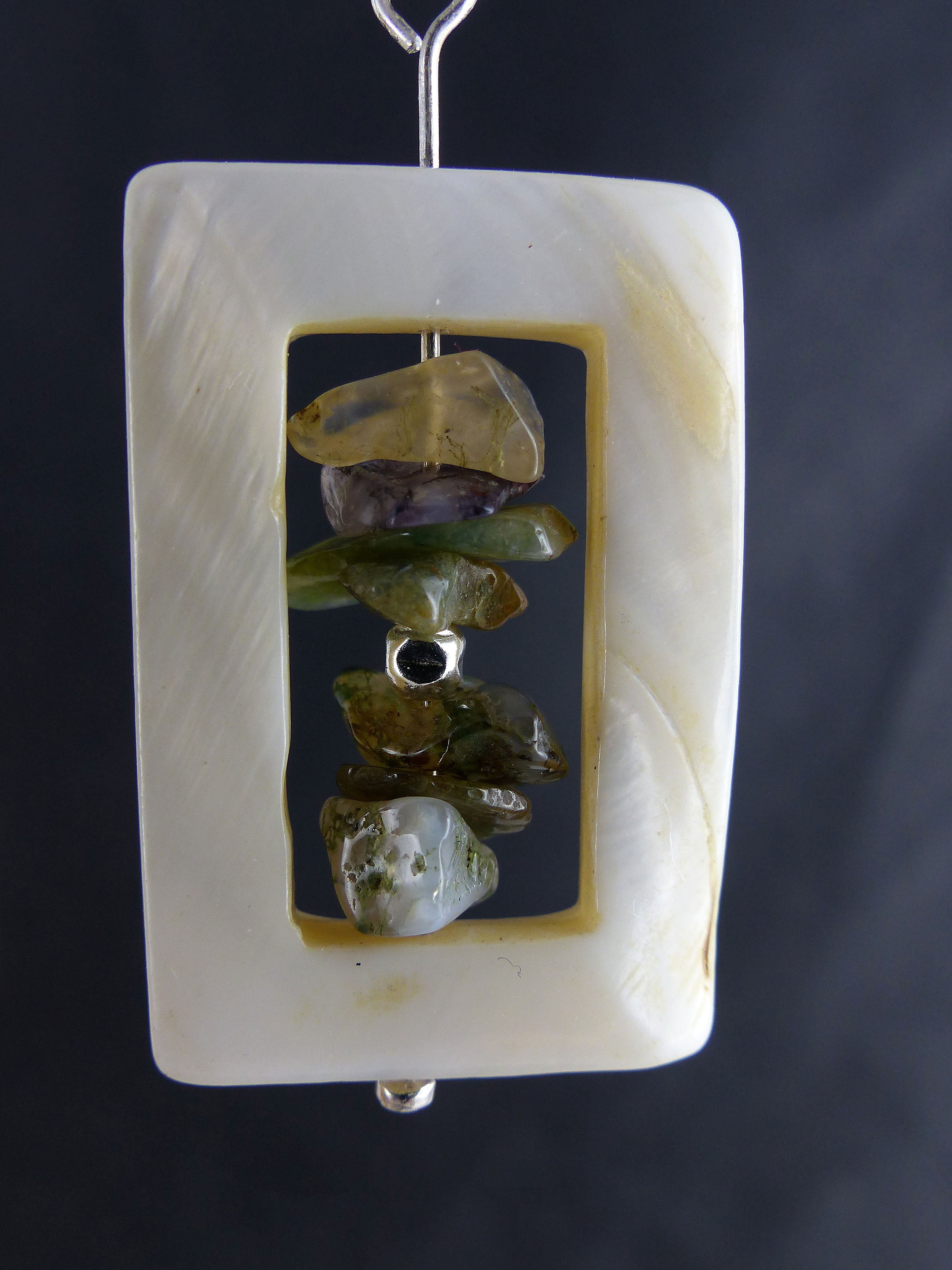 White mother-of-pearl Pendant Earrings SARA with Jasper, 925 silver