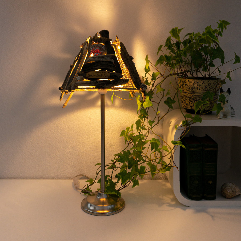 Unique DRIFTWOOD TABLE LAMP 'Edda' with metal foot by StoneSoftArt