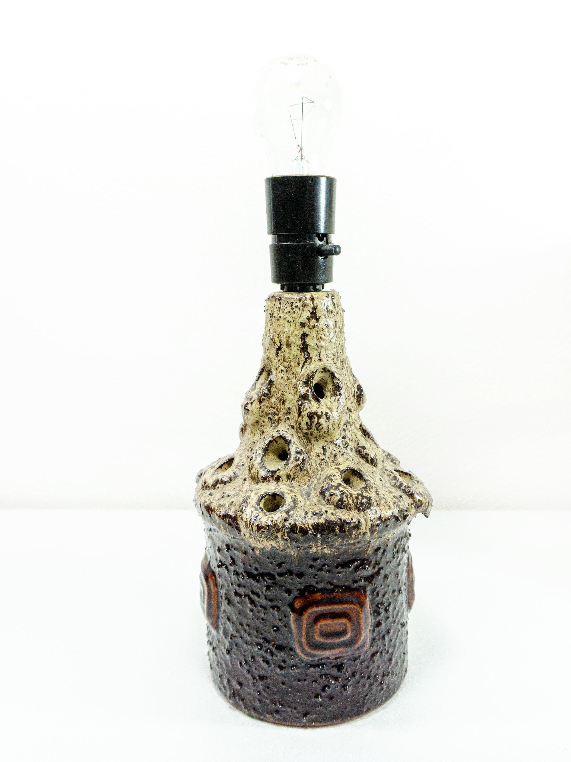 Hand-crafted DRIFTWOOD TABLE LAMP 'Lucia' with Danish midcentury pottery design base, rustic wooden light