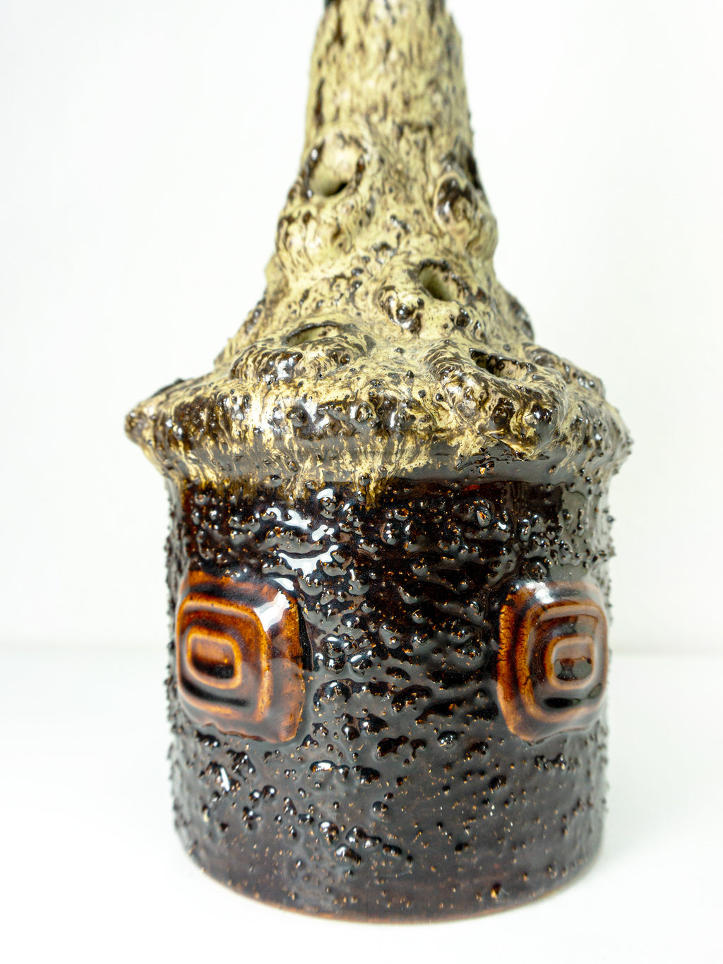 Hand-crafted DRIFTWOOD TABLE LAMP 'Lucia' with Danish midcentury pottery design base, rustic wooden light