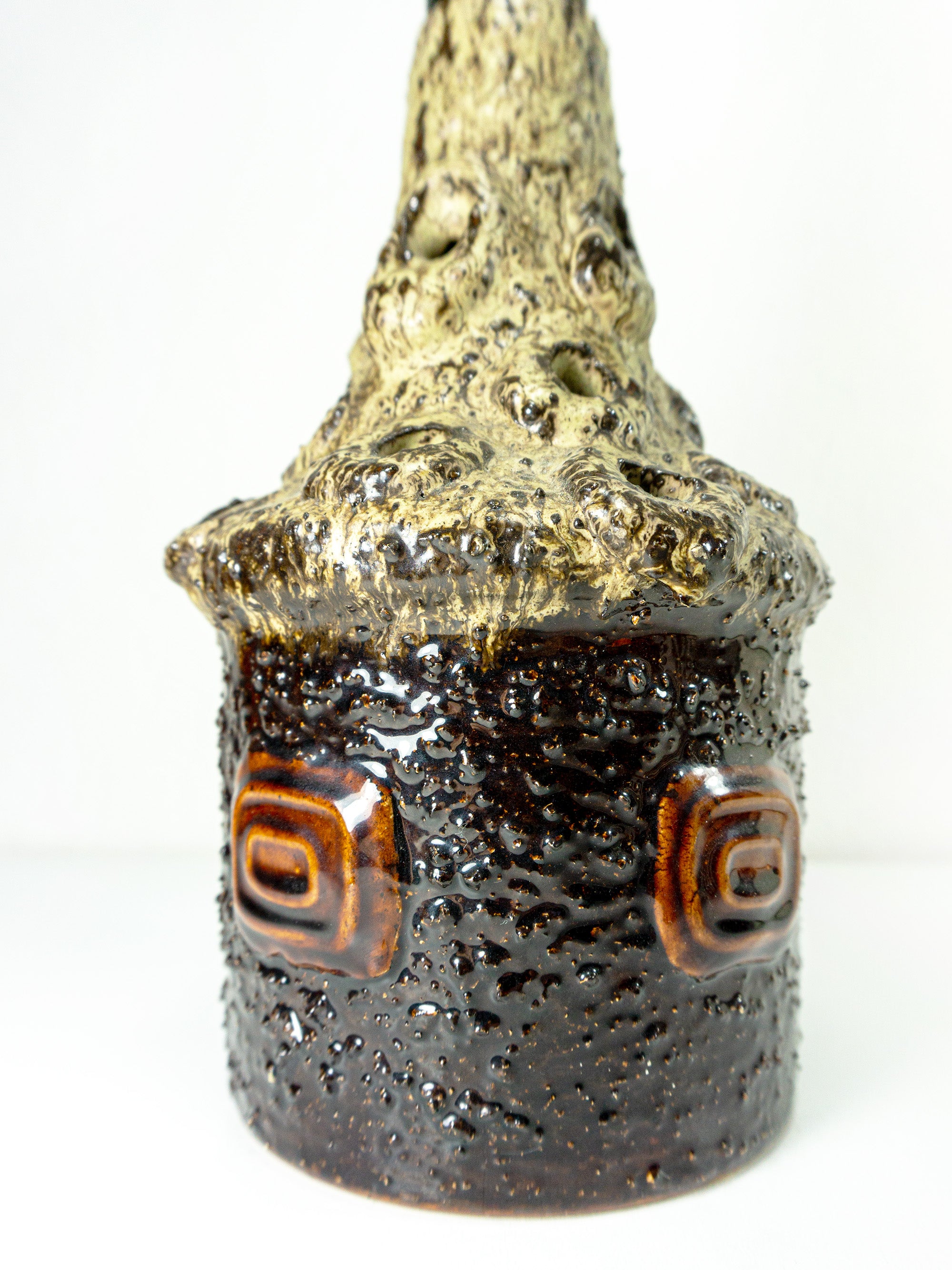 Hand-crafted DRIFTWOOD TABLE LAMP 'Lucia' with Danish midcentury pottery design base, rustic wooden light