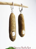 Handmade Driftwood Earrings SONIA with Freshwater Pearls, 925 Silver