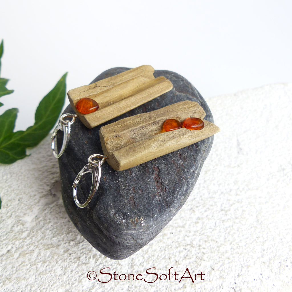 Driftwood Amber Earrings SOOKIE 925 Silver, handmade eco friendly gift