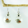 Glass Bowl Earrings SONIA with Beach Sand and Amber, 925 silver