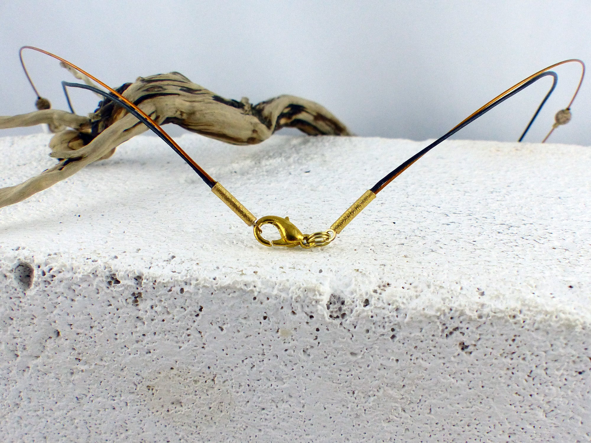 Unique leather shell jasper cork NECKLACE 'Norderoog', sustainable handmade jewelry