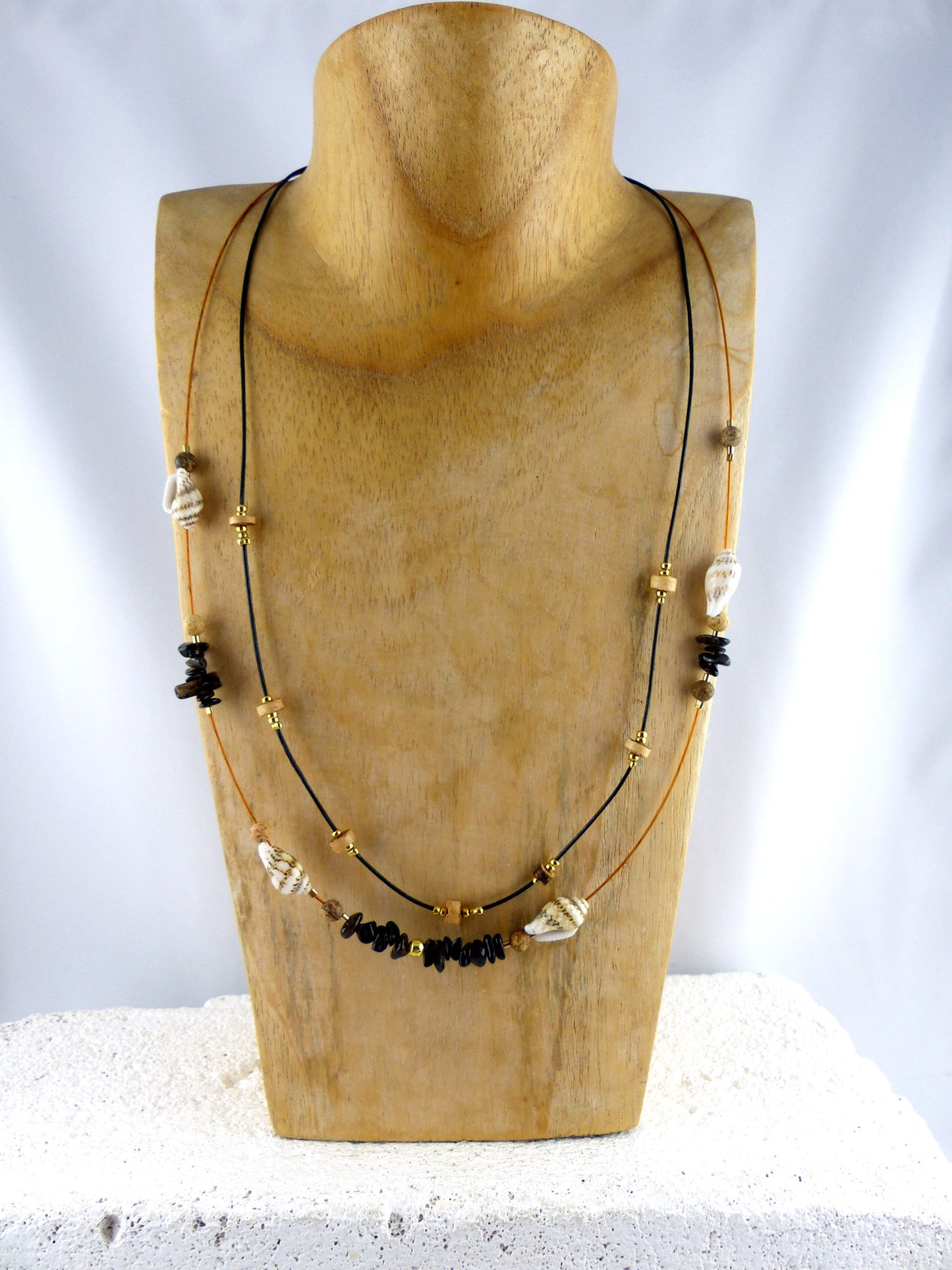 Unique leather shell jasper cork NECKLACE 'Norderoog', sustainable handmade jewelry