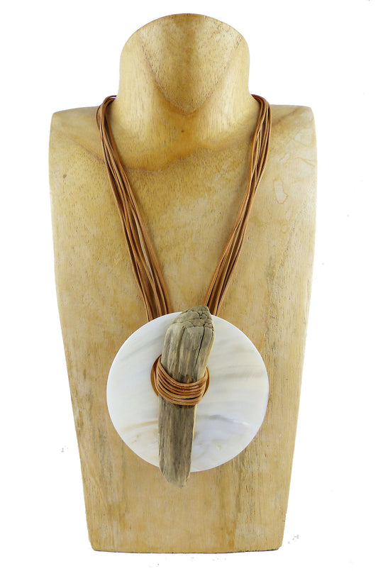 DRIFTWOOD Mother-of-pearl leather NECKLACE 'Gotland', sustainable handmade jewelry