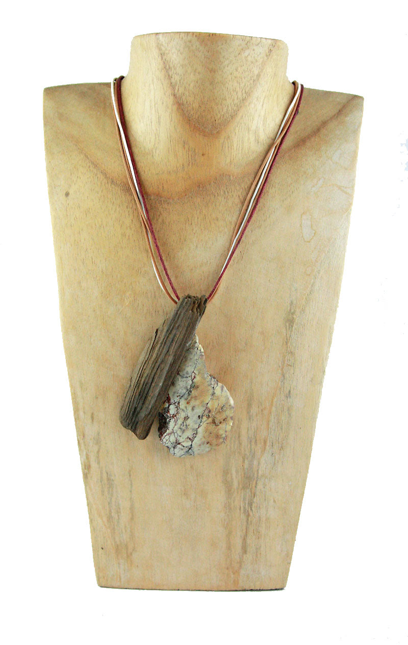 DRIFTWOOD Steatite Leather NECKLACE 'Saltholm', sustainable handmade jewelry