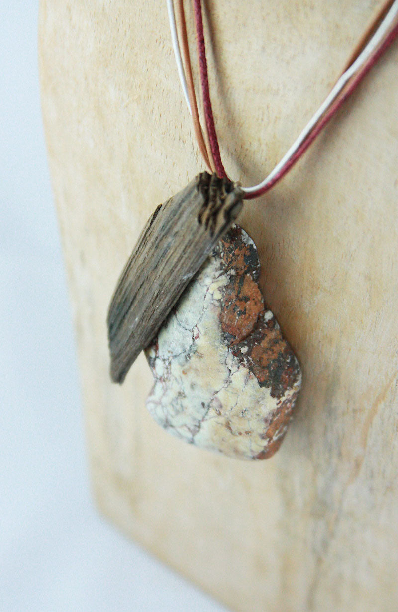 DRIFTWOOD Steatite Leather NECKLACE 'Saltholm', sustainable handmade jewelry