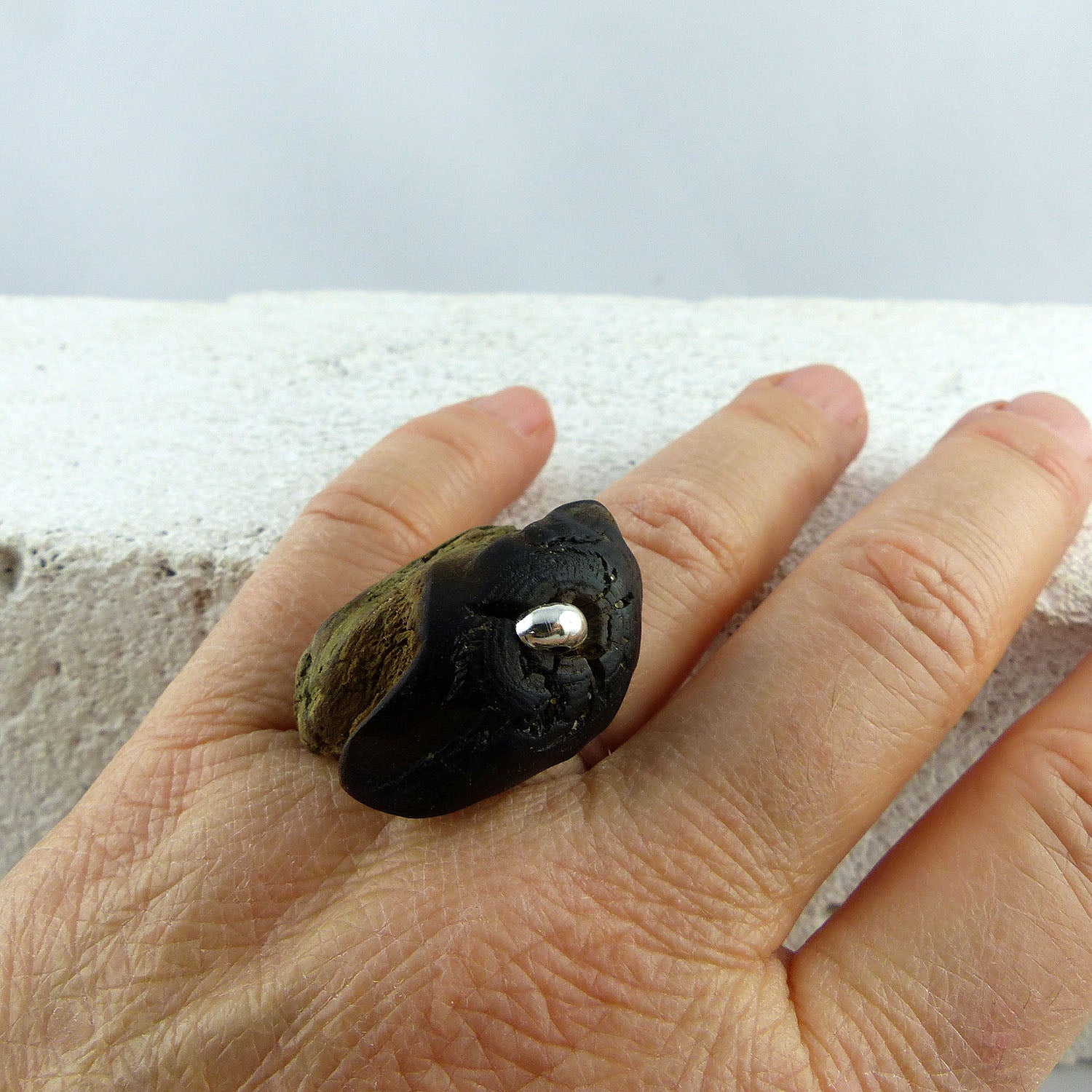 Unique adjustable handmade Driftwood Ring TALIS, 925 Silver
