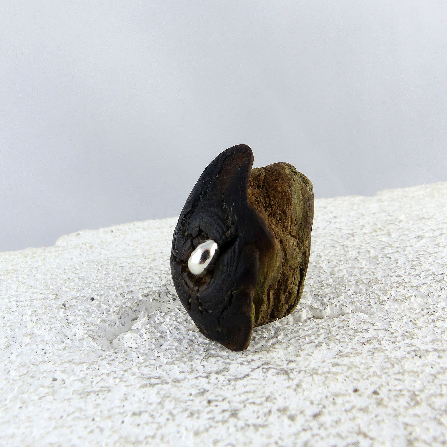 Unique adjustable handmade Driftwood Ring TALIS, 925 Silver