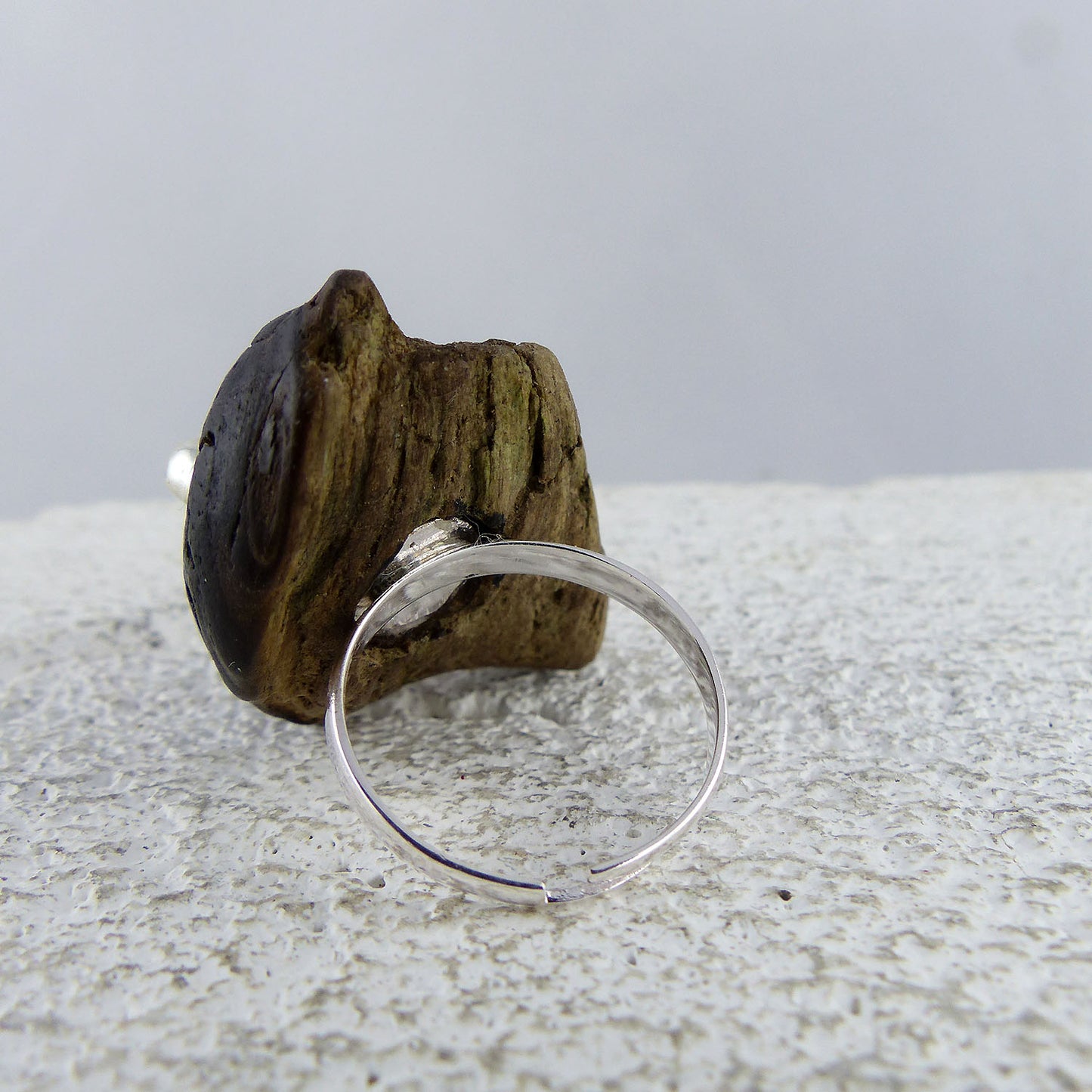 Unique adjustable handmade Driftwood Ring TALIS, 925 Silver