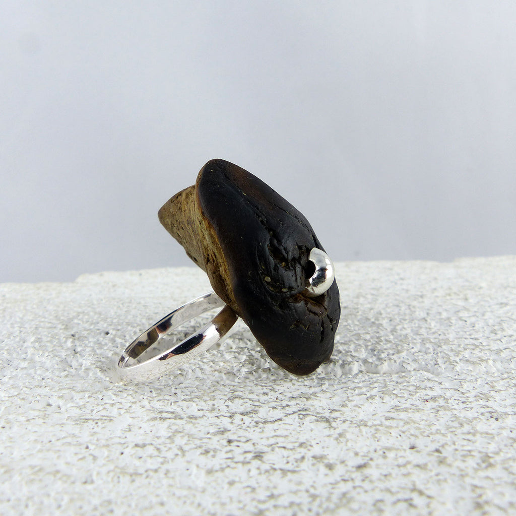 Unique adjustable handmade Driftwood Ring TALIS, 925 Silver