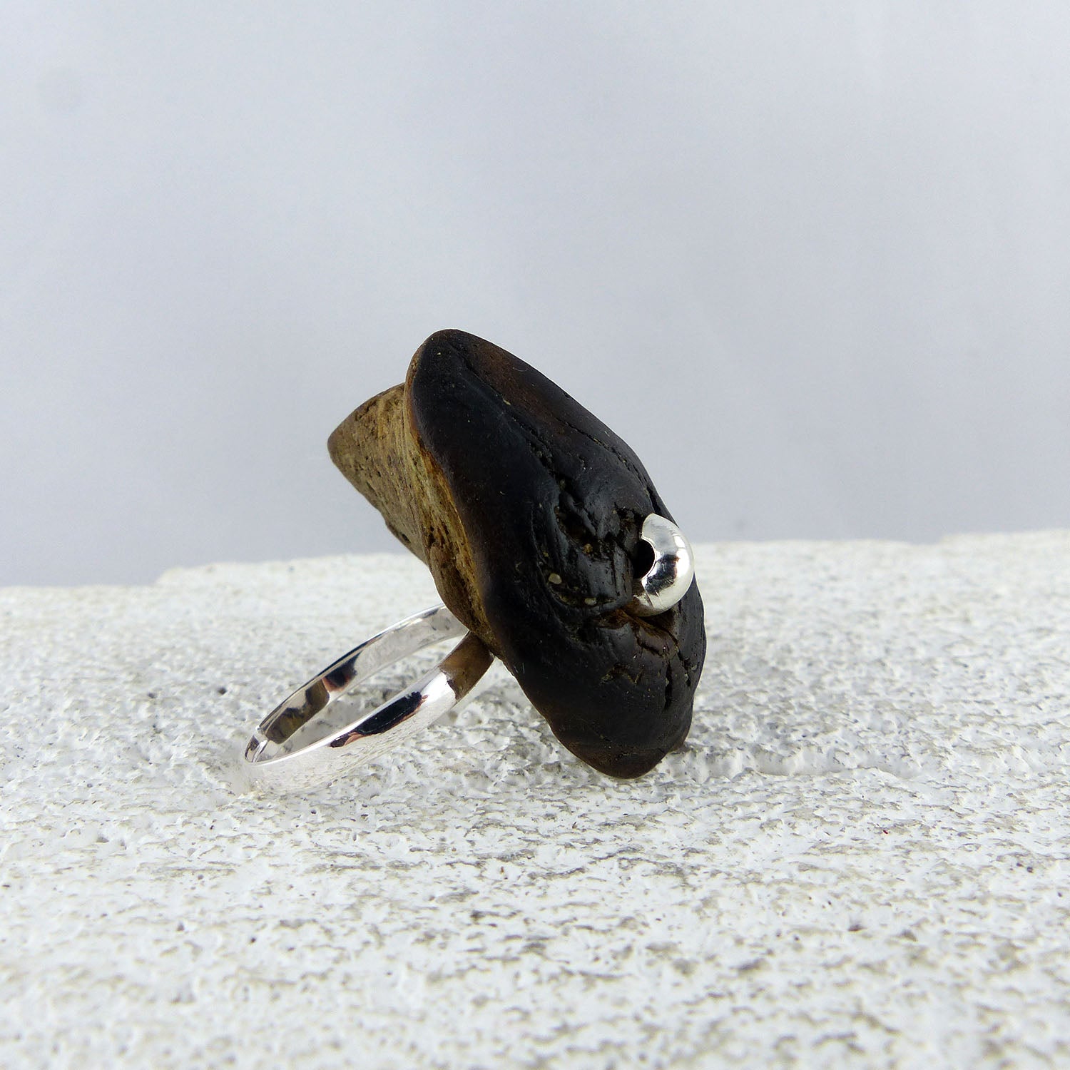 Unique adjustable handmade Driftwood Ring TALIS, 925 Silver
