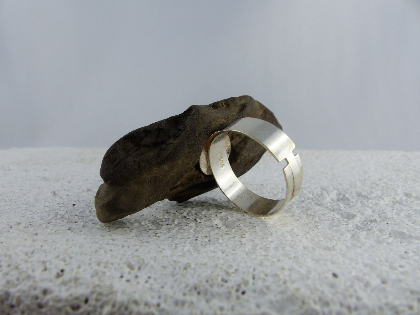 Adjustable Silver DRIFTWOOD RING THORKIL with seashell, handmade ecofriendly
