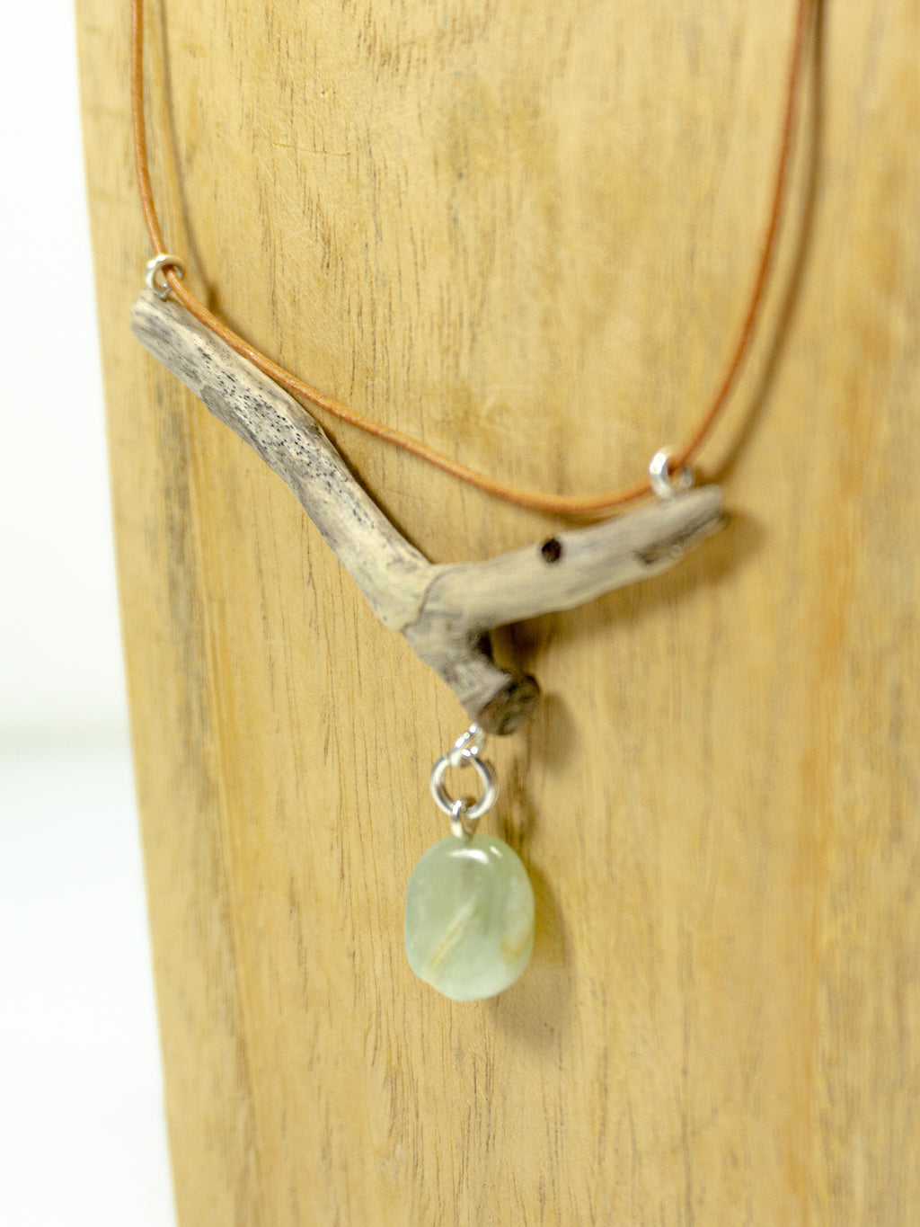 One-of-a-kind DRIFTWOOD LEATHER Necklace 'Sylt' with new jade gem, 925 silver