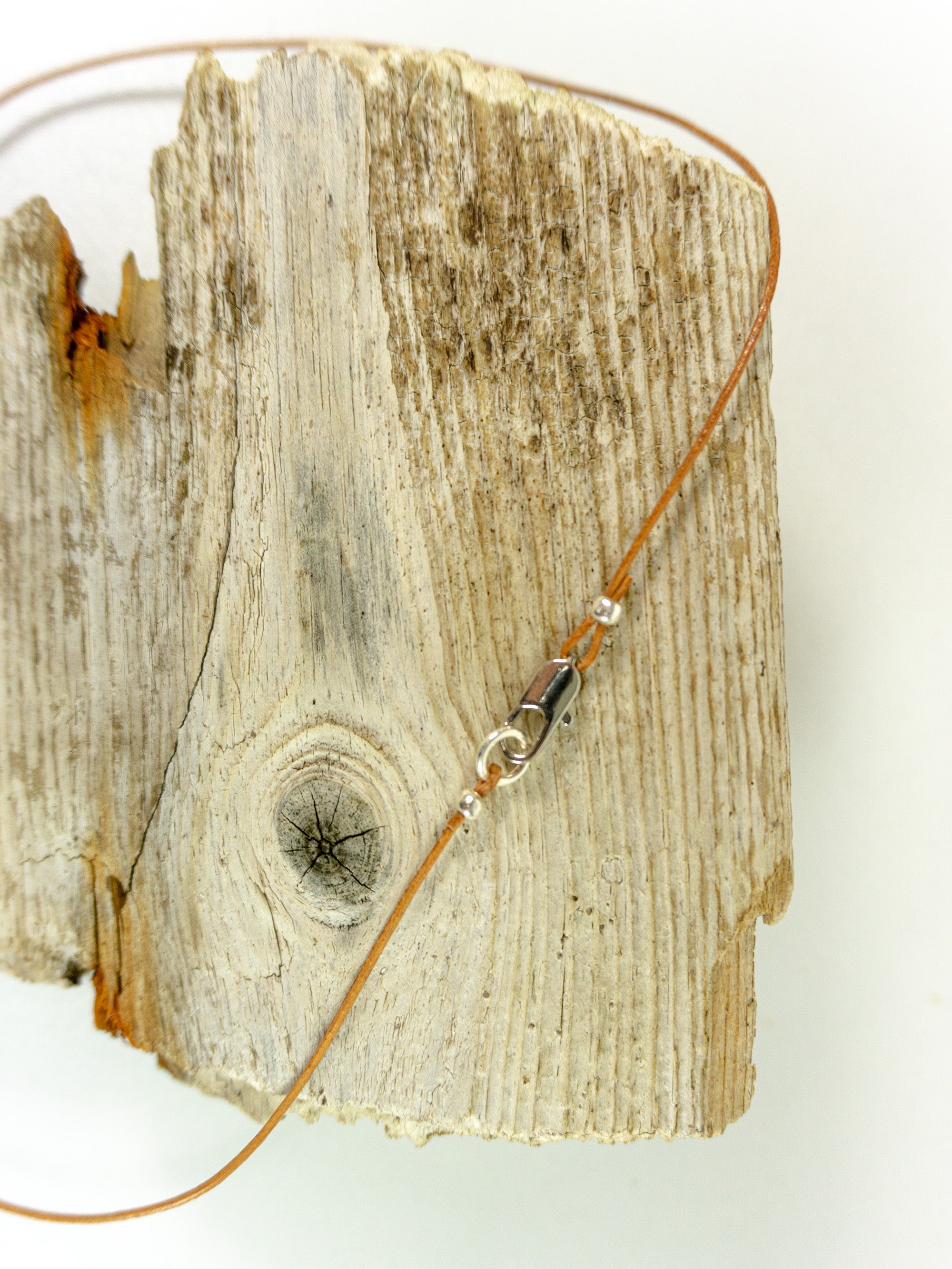 One-of-a-kind DRIFTWOOD LEATHER Necklace 'Sylt' with new jade gem, 925 silver