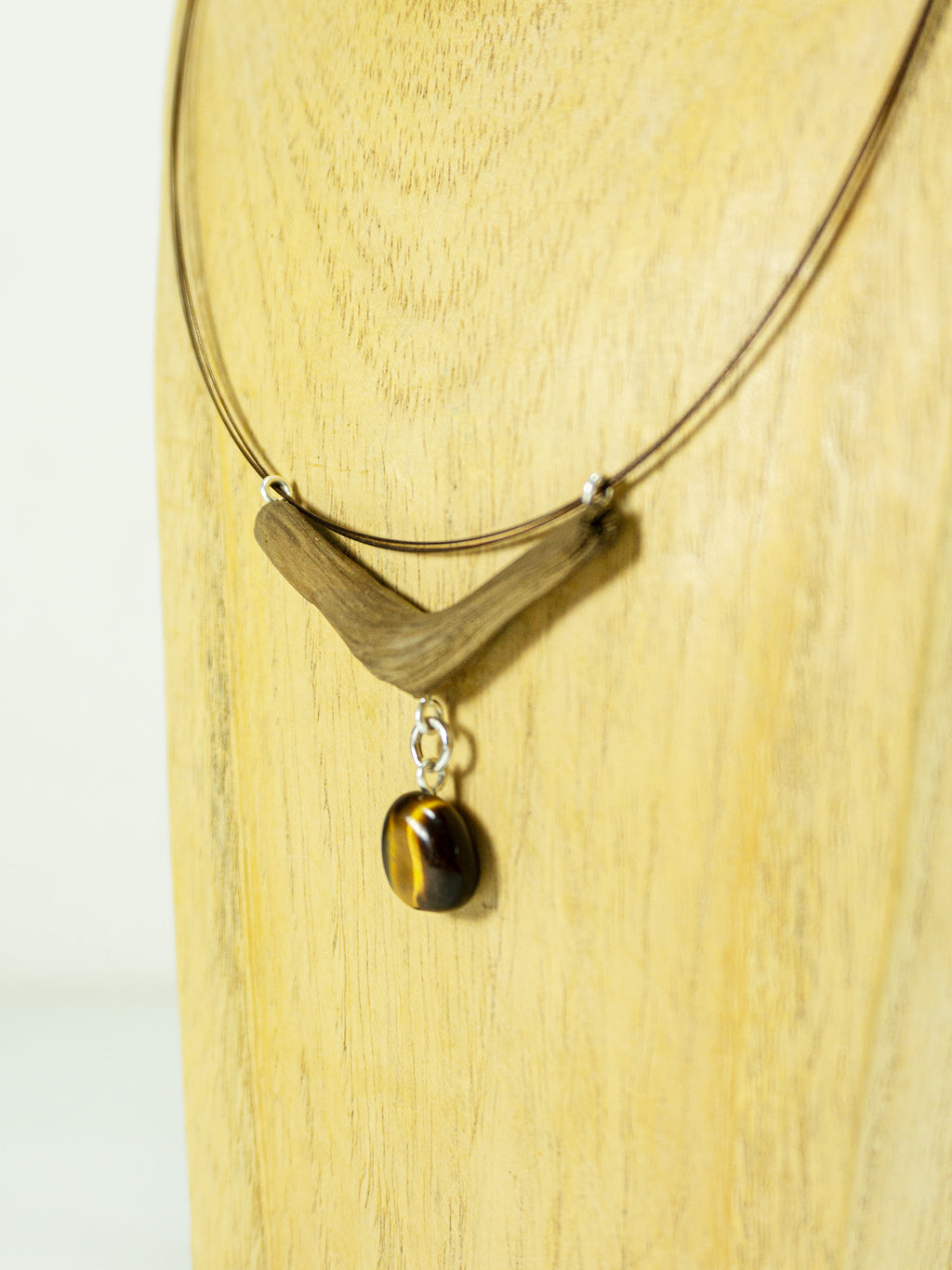 One-of-a-kind DRIFTWOOD NECKLACE 'Fünen' with tiger's eye, 925 silver