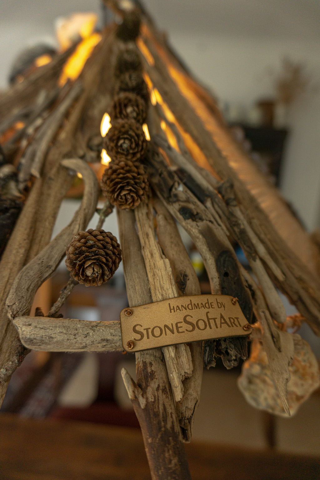 Large unique DRIFTWOOD PENDANT LIGHT 'Malmö', hand-crafted ceiling lamp