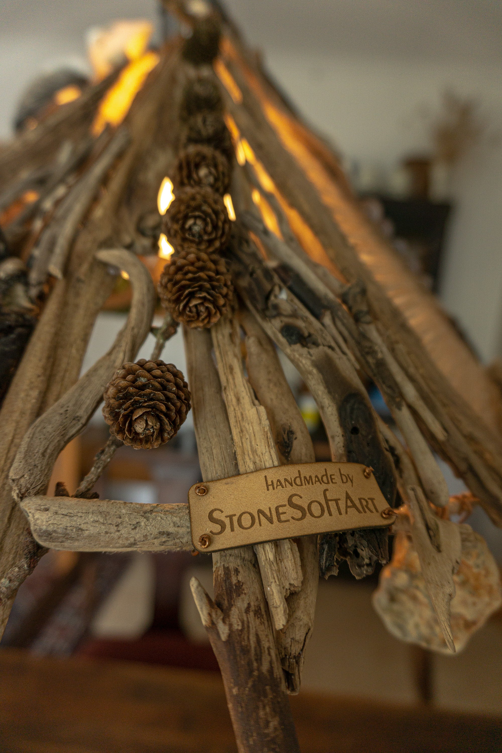 Large unique DRIFTWOOD PENDANT LIGHT 'Malmö', hand-crafted ceiling lamp