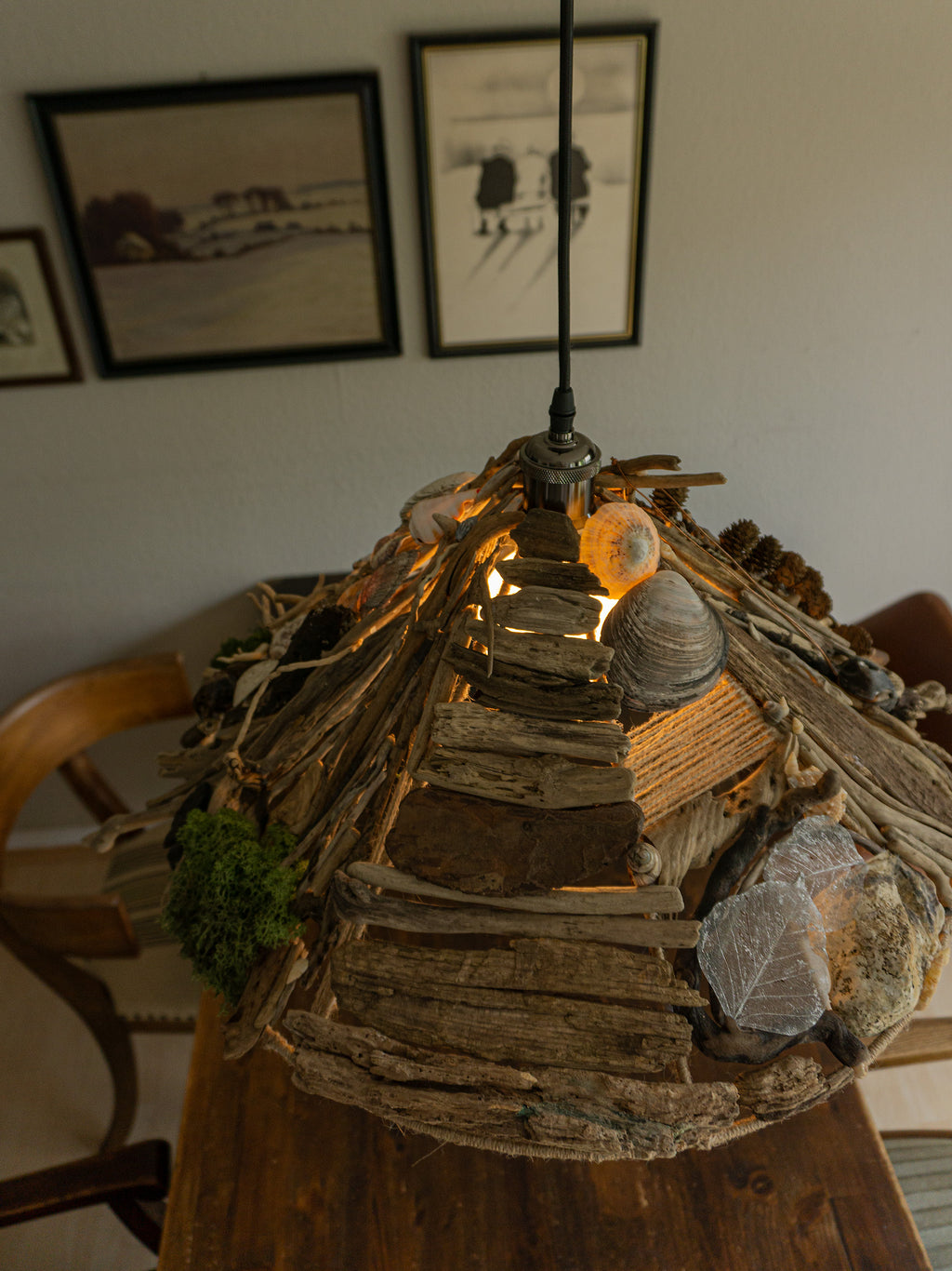 Large unique DRIFTWOOD PENDANT LIGHT 'Malmö', hand-crafted ceiling lamp