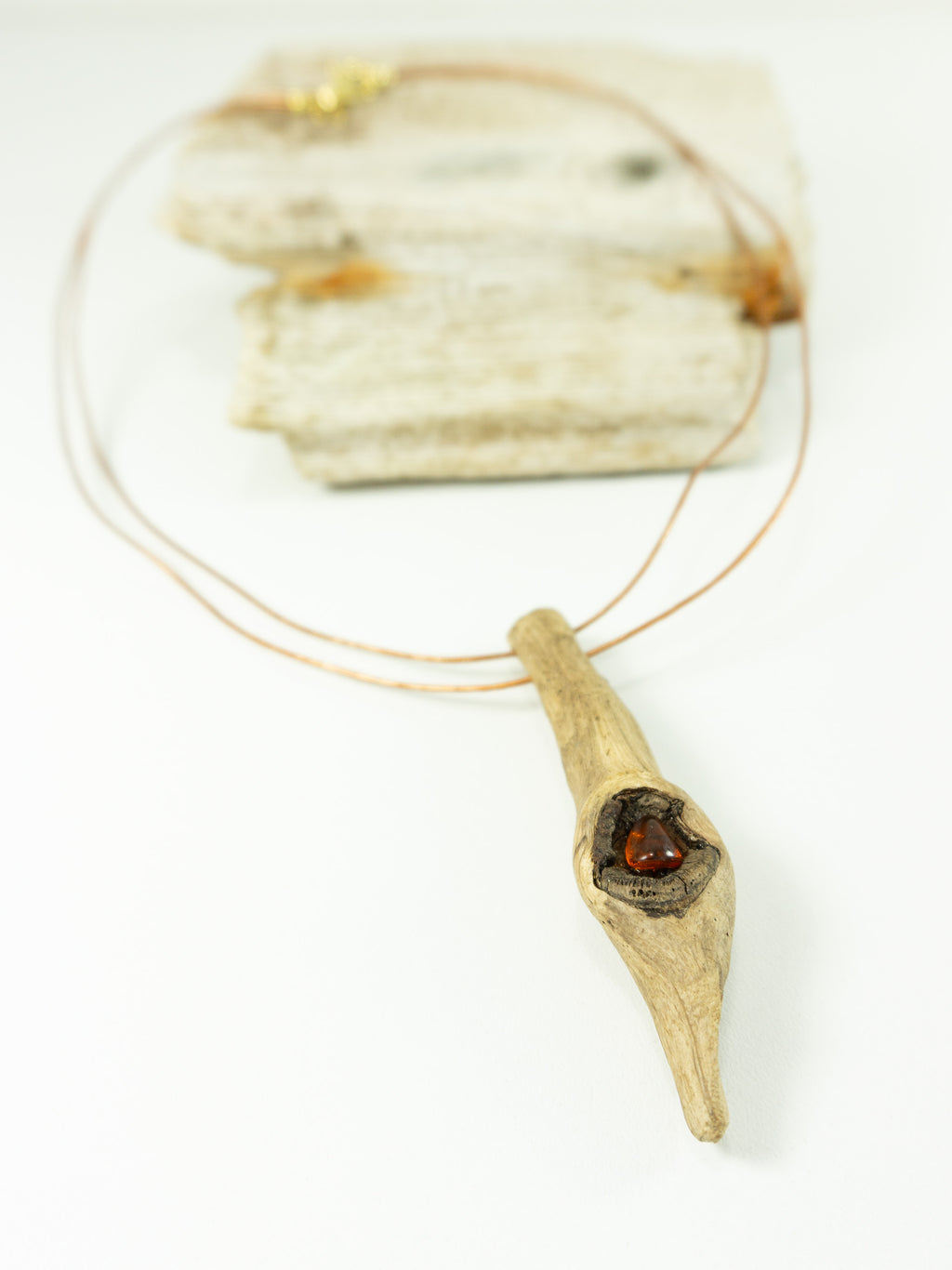 Exceptionel DRIFTWOOD AMBER Necklace 'Saltholm', Sustainable Handmade Jewelry