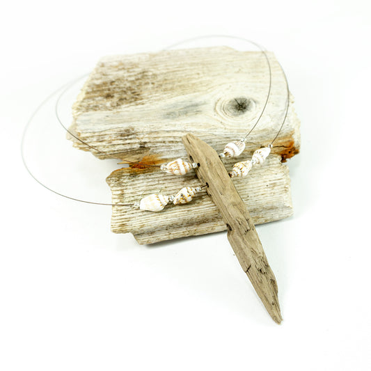 Unique DRIFTWOOD NECKLACE 'Föhr' with seashells, silver and nylon wire