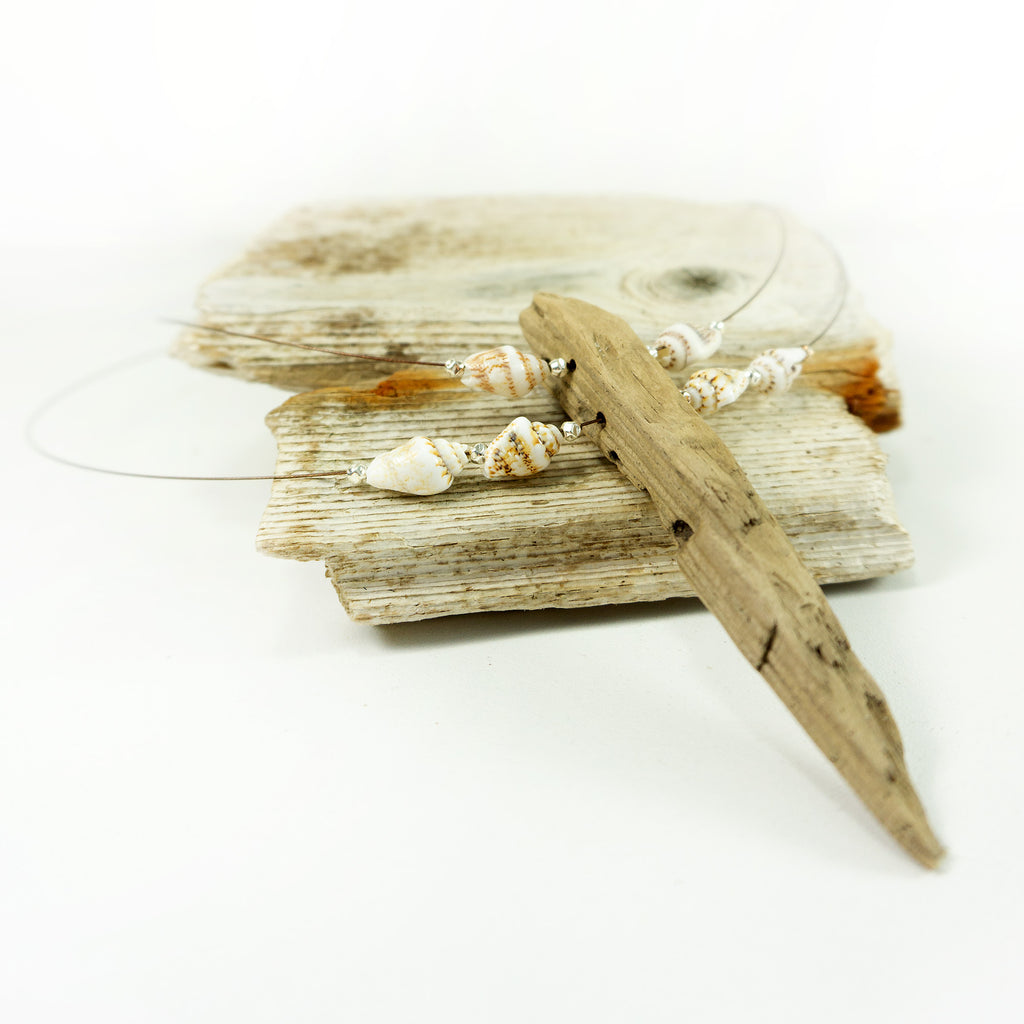 Unique DRIFTWOOD NECKLACE 'Föhr' with seashells, silver and nylon wire