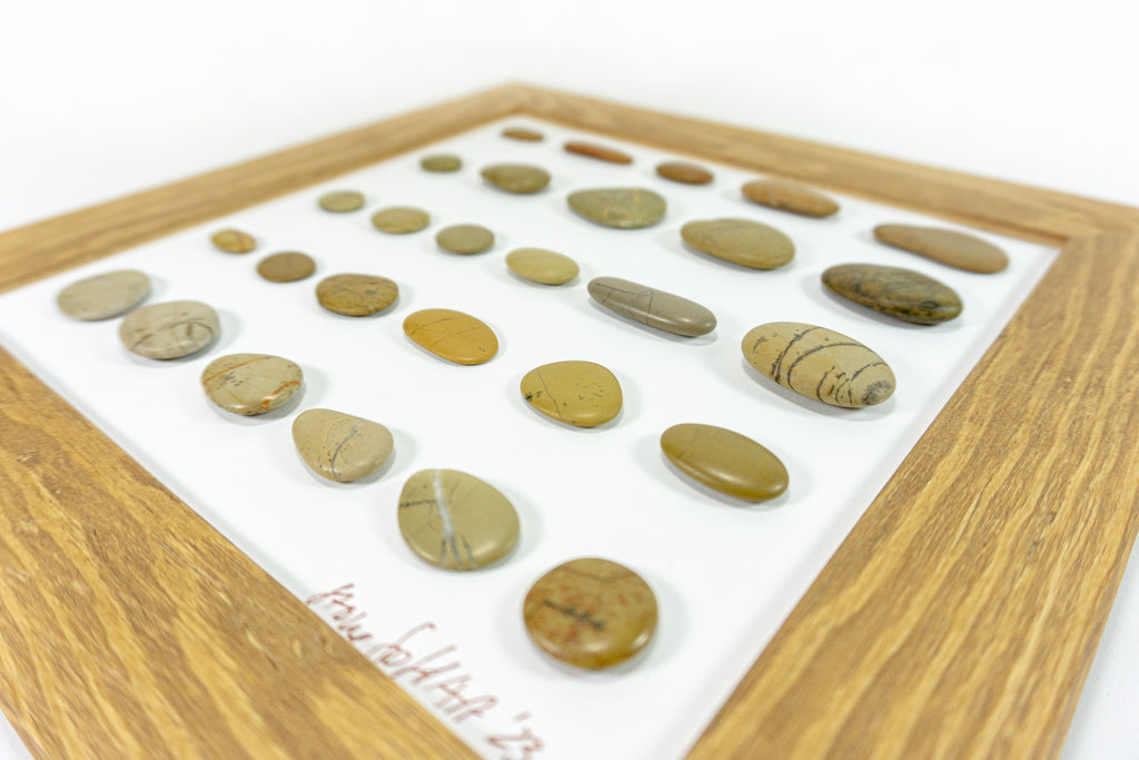 Unique BEACH PEBBLES WALL ART "Moneglia", framed handmade stones picture