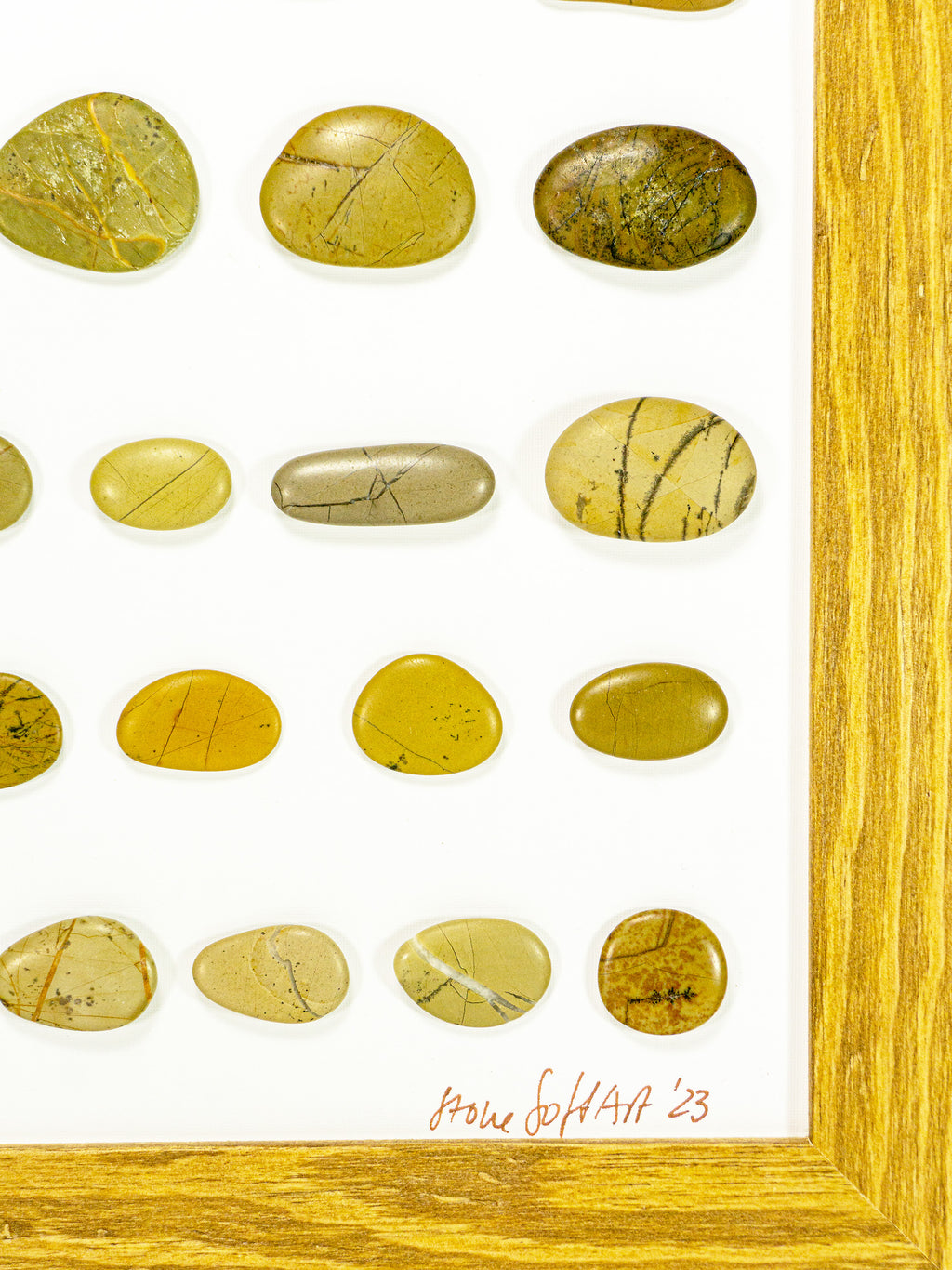 Unique BEACH PEBBLES WALL ART "Moneglia", framed handmade stones picture