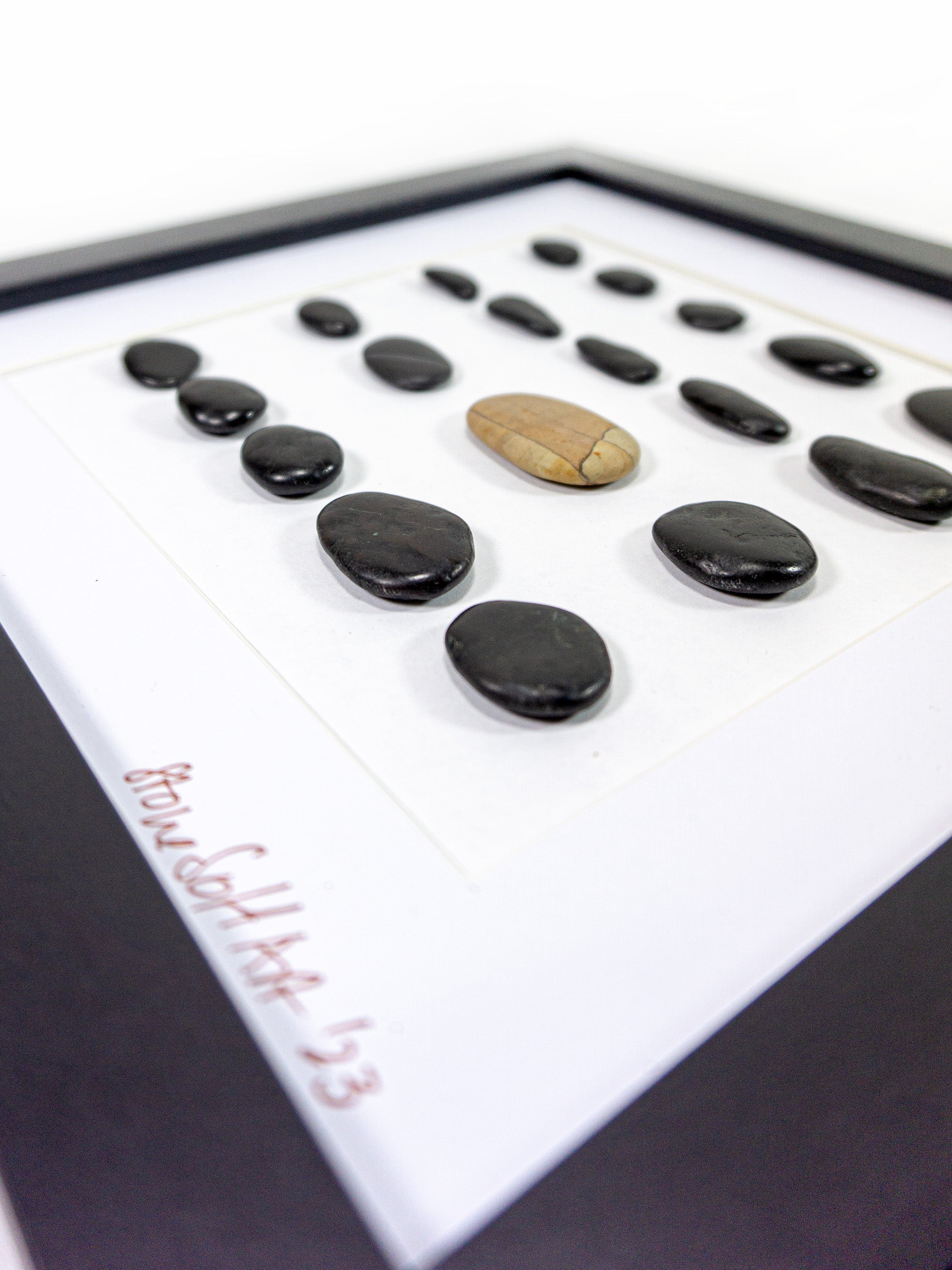 Unique BEACH PEBBLES WALL ART 'Livorgno', framed handmade black stones picture