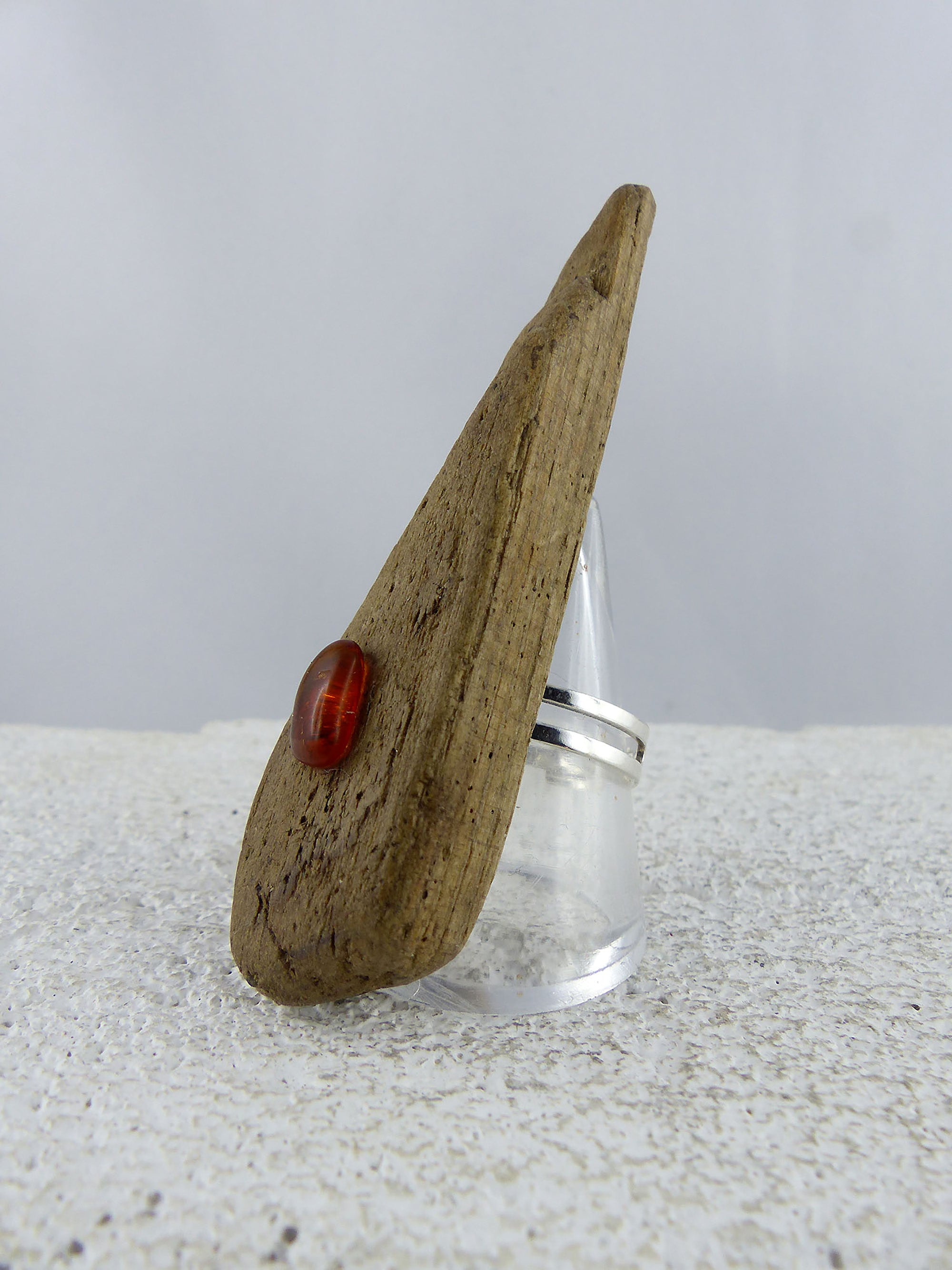 Size adjustable unique Driftwood Amber Ring THOR 925 Silver